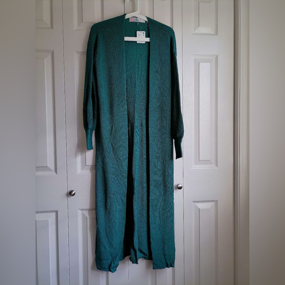 NWT Free People Livimg in This Sweater Long Teal Cardigan Size XS - Picture 4 of 9